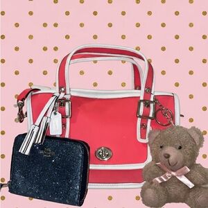 Coach Coral and White Women's Crossbody Handbag and glitter wallet set